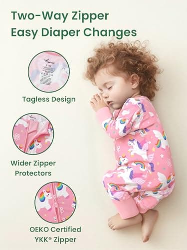 Infant Boys Girls Outfit Clothes Set Newborn Baby Romper Bamboo Long Sleeve Zipper Bodysuit Jumpsuit (Unicorn, 9-12M) - Thumbnail 3