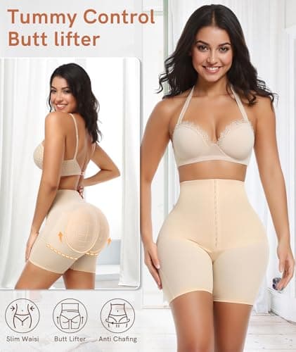 Figninget Padded Underwear For Women Shapewear Hip Dip Pads Shaping Shortss Tummy Control Panties Butt Padded For Bigger Butt Beige S - Thumbnail 5