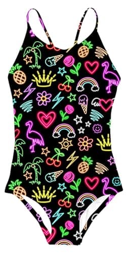 Idgreatim Neon Bathing Suits for Girls Hawaiian One Piece Swimsuits Size 8 9T Funny Patterned Swimwear for Bathing - Image 1