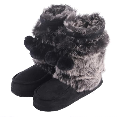 Forfoot Slipper Boots, Cozy House Slippers for Women Fluffy Comfortable Indoor Footwear Black Fuzzy Boots Size S - Image 1
