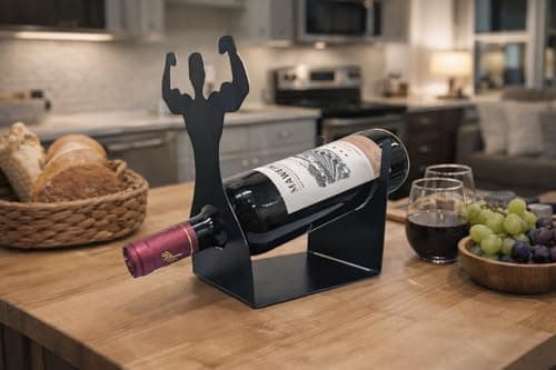 Vyrecronix Handsome Men's Wine Bottle Holder, Single Bottle Tabletop Display Rack, Stylish Black Metal Wine Bottle Storage Rack, Suitable for Home Bars and Kitchens, and Also Makes a Great Gift. - Thumbnail 2