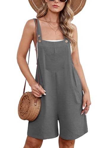 Moodclo Jumpsuits For Women Smoky Gray X-Large Summer Short Overalls Casual Sleeveless Adjustable Loose Women's Rompers with Pockets 2025 - Image 1