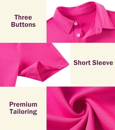Cozople Boys Polo Shirt Quick Dry Performance Golf Shirt Short Sleeve Casual School Uniform Tops for Kids, Neon Pink,Size 9-10 - Thumbnail 6