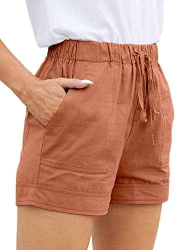 WROLEM Womens Comfy Drawstring Casual Elastic Waist Pocketed Loose Fit Shorts XL Orange - Image 1
