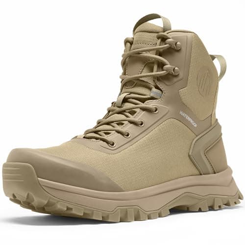 Coostar Tactical Boots for Men Lightweight Military Combat Boot Side Zipper Motorcycle Hiking Work Boots Waterproof 8 Inches Sand Size 14 - Image 1
