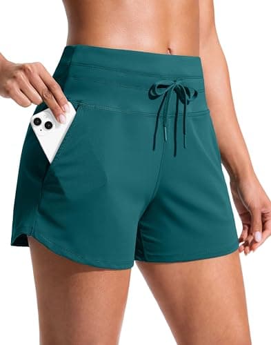 Soothfeel Women's Athletic Running Shorts with Pockets 3.5" Quick Dry High Waisted Workout Active Gym Shorts for Women Peacock Green S - Image 1