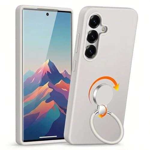 XYZ for Samsung Galaxy S25 Case Silicone, [2-Way Ring Stand] [Soft Anti-Scratch Microfiber Lining] Shockproof Protective Phone Cover for S25, Stone - Image 1