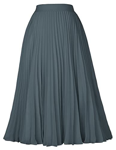 GRACE KARIN Women's Vintage Skirts A-line Pleated Flared Chiffon Skirts Dark Gray L - Image 1