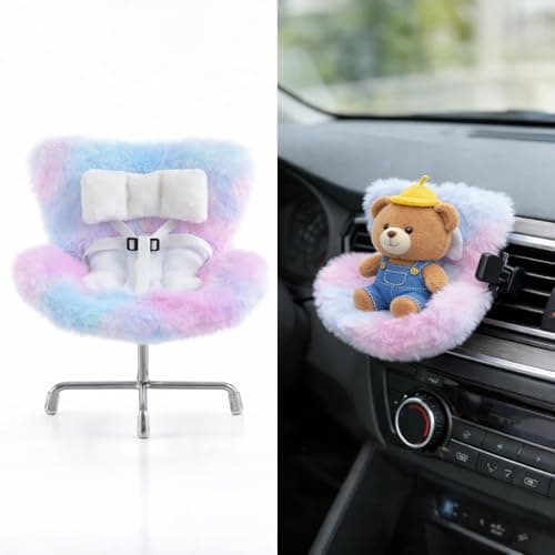 Ezcora Cute Car Accessories for 10-17cm Dolls, Doll Car Seat with Clip onto Car Air Vent, Includes Seat Leg for Desktop Display (Cotton Candy Sky Ombre)
