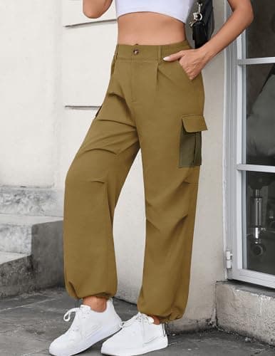 LOOKBOHO Y2K Cargo Pants Women 2026 Summer Contrast Pockets Lightweight Travel Hiking Drawstring Casual Straight Leg Trousers Camel XX-Large - Thumbnail 2
