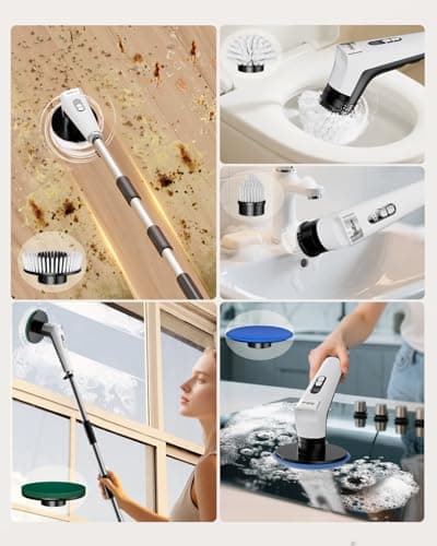 Antime Electric Spin Scrubber with LED Light, IPX8 Waterproof Cleaning Brush with LCD Display, 5 Replaceable Brush Heads, Shower Scrubber with 25kg Torque, 90min Runtime for Bathroom, Kitchen, Tile - Thumbnail 6