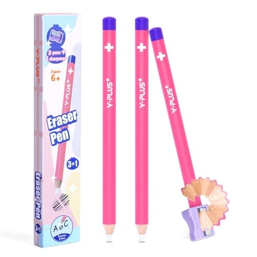 YPLUS Detail Eraser Pencils, Fine Detail Eraser with Sharpener, Perfect for Sketching, Charcoal Drawings, Colored Pencils Erasing & Geometry Corrections, Pink (3-Pack) - Image 1