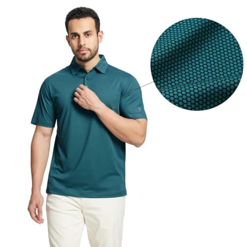 M MAELREG Golf Polo Shirts for Men Short Sleeve Quick Dry Fit Texture Sports Casual Collared Men's Golf Shirts Turquoise - Thumbnail 3