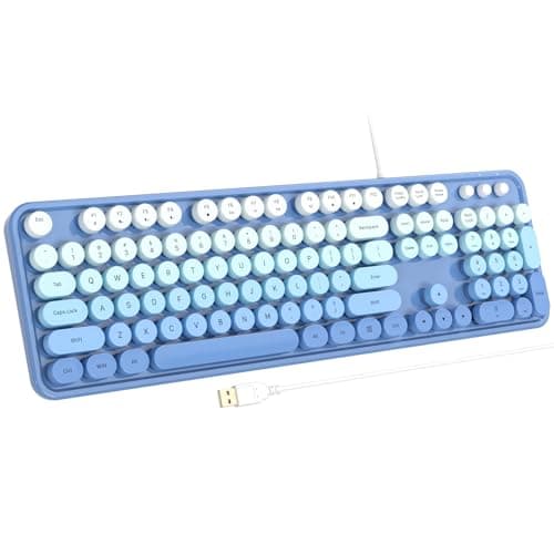 Atelus USB Wired Computer Keyboard - Retro Typewriter Style Full Size Office Keyboard with Number Pad, Caps Indicators, Foldable Stands, for PC Laptop Desktop Windows (Blue)