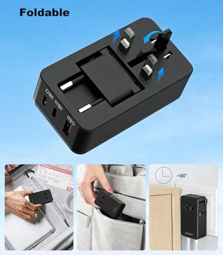 Jasput Mini Universal Travel Adapter, PD Ultra-Thin International Power Adapter with 2 USB-C & 1 USB-A, 1 AC Outlet, Worldwide Travel Plug Adapter for EU/UK/AU/Asia (Not a Voltage Converter) - Thumbnail 6