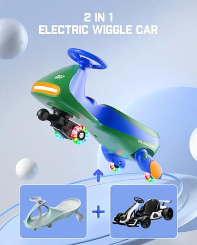 FanttikRide N7 Pro Electric Wiggle Car with Pedal, Rechargeable Battery, CyberWiggle, 2 in 1 Swing Car, 2 Speeds Max 4 Mph, Anti-Rollover, Flashing Wheels, Bluetooth, for Ages 3 and Up, 150 Lbs, Green - Thumbnail 2