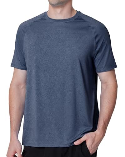 Men's UPF 50+ Swim Shirts, Sun Protection Short Sleeve Rash Guard, Quick Dry T-Shirt for Fishing and Surfing Navy Blue - Image 1