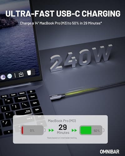 OMNIBAR 240W USB C to USB C Cable (3FT/Braided), USB 4 Cable, 40Gbps Data Sync, 8K HD Display, USB-IF Certified, Thunderbolt 4/3 Compatible, for iPhone 17/16, Samsung S25/S24, Tablets, Laptop, Monitor - Thumbnail 4