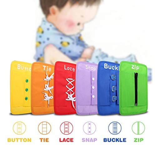 YHZAN Learn to Tie Your Shoes Dressing Board Montessori Mobile Sensory Board Travel Therapist Life Skills Development Toy - Zip,Button,Snap,Buckle,Lace & Tie for Preschool Toddler 3-8 Years Old - Thumbnail 3