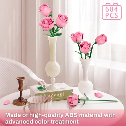 Pink Rose Bouquet Building Set for Her Lego Compatible Botanical Collection - Thumbnail 4