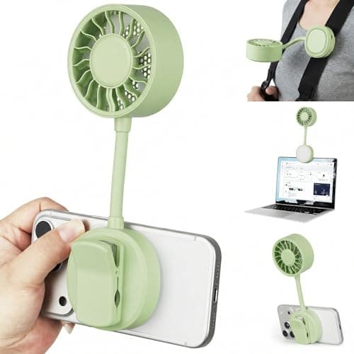 Magnetic Phone Clip Fan, Portable USB Rechargeable Personal Fan with 360° Flexible Gooseneck, 3 Speed Adjustable & Ultra-Wide Airflow, for iPhone, Stroller, Office, Desktop & Outdoor Travel (Green)