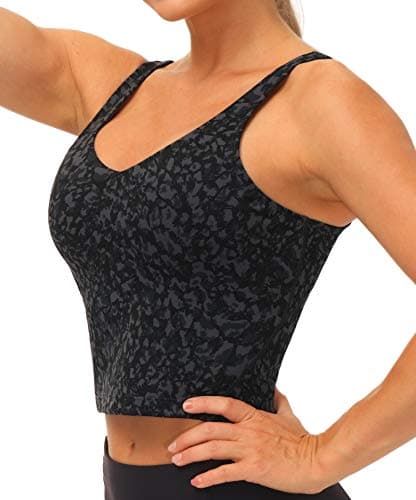 THE GYM PEOPLE Womens Longline Sports Bra Wirefree Padded Medium Support Yoga Bras Gym Running Workout Tank Tops (Graffiti, Medium) - Thumbnail 3