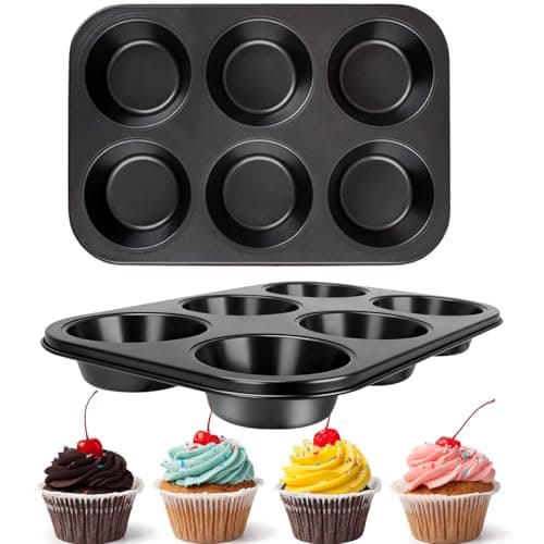 Shinsin Jumbo Muffin Pan 6 Cup, 2-Pack Nonstick Extra Large Muffin Tin for Baking, Durable Non-Toxic Carbon Steel, 3.35'' Diameter, 1.77'' Deep Muffin Mold, Deep Cup Design