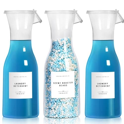 GIXSEGIE Laundry Detergent Dispenser Bottle 40oz with Waterproof Label for Detergent, Soap, Fabric Softener, Scent Booster Beads, Sturdy PET Bottle for Laundry Room Decor 3 Pack - Image 1