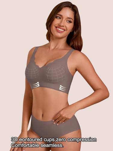 COCOMARTS Jelly Bras for Women No Underwire Seamless Push Up Scalloped Tshirt Bralettes Comfortable Wireless Everyday Bra Coffee Medium - Thumbnail 3