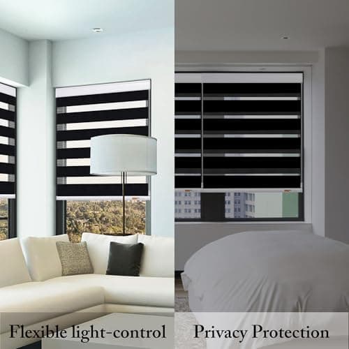 GHV Zebra Blinds for Windows Corded Blackout Dual Layer Privacy Shades Light Control for Day and Night Home Office (Black, 28 in (W) x 64 in (H)) - Thumbnail 5