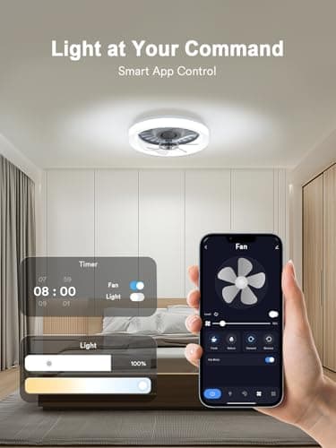 ANGELHALO 16" Smart Ceiling Fan with Light, Dimmable 2700K-6500K, Remote/App Control, Low Profile Flush Mount Fandelier with 6 Silent Speeds, Bladeless Fan Light for Bedroom/Kids Room/Home Offices - Thumbnail 5