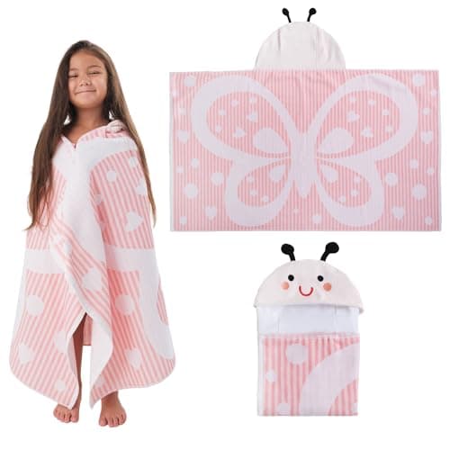 SOFE H&L | Poncho Beach Foutah Hooded Towel for Kids Butterfly | 100% Turkish Cotton, Quick Dry, Lightweight | Toddler Towels for Pool and Beach | Ages 3-10 - Image 1