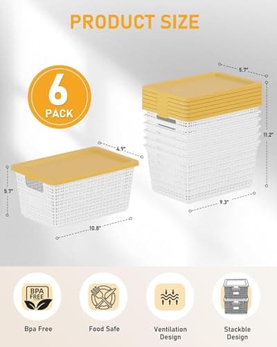 NUMIFUN Plastic Storage Bins with Latching Lids – Stackable Storage Baskets with Lids for Pantry, Closet, Bedroom & Shelves | Durable Organization Boxes for Home,Office & Classroom, 6 Pack, White - Thumbnail 3