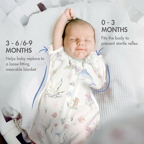 ANYEDDE 2-Pack Baby Swaddle - Arms Up Swaddle 6-9 Months for Baby Boys, Newborn s with Cuff Removable & 2-Way Zipper, Blue Dolphin Cotton Sleep Bags - Thumbnail 3