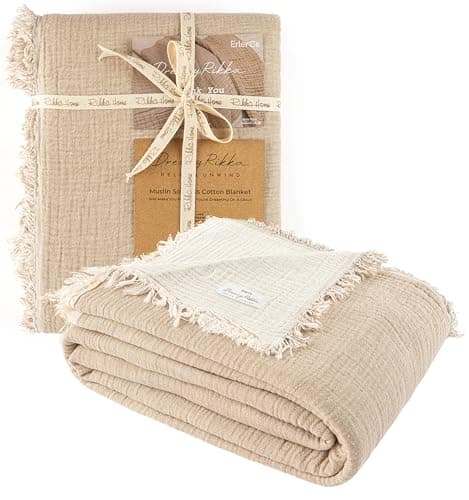 3 Layer Premium Muslin Cotton Bed Blanket – Thick 20/1 Yarn, Substantial Weave, Heavyweight 42 oz (2.6 lb), 83 × 89 in, 100% OEKO-TEX Certified Cotton, Queen Size, Prewashed, Desert Beige - Image 1