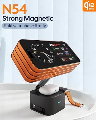 Foldable 3-in-1 Charging Station for Apple Devices, Qi2.2 25W MagSafe Charger Stand, Magnetic Wireless Charger for iPhone 17/16/15/14/13/12/Air Series, Apple Watch & AirPods (with 45W PD Adapter) - Thumbnail 3