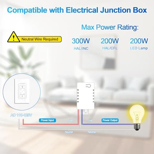 Wireless Light Switch, Remote Light Switch Compatible with Alexa, Smart Wireless Dimmer Switch and Receiver, Wall Lighting Fixture for Ceiling Lights, Fans, Lamps - Thumbnail 6