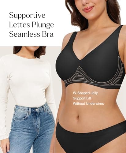 Wireless Bra Push Up Seamless Bras for Women Comfy No Underwire Bra Supportive Bralettes Deep V Comfortable Tshirt Bra Black - Thumbnail 2