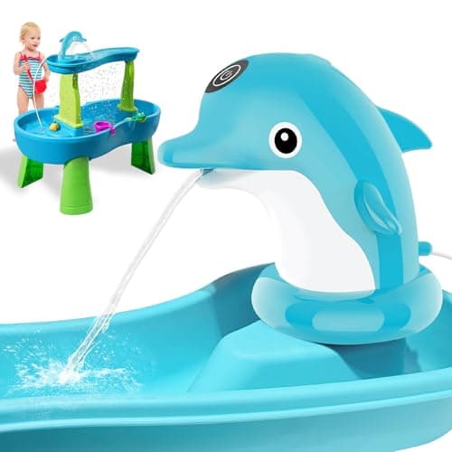 New Water Table Pump, Dolphins Cordless Rechargeable Pump for Water Tables, 3 Hours of Non-Stop Work Fun Water Fountain Play, No Drill Installatio, Water Play Table Accessories for Toddlers & Kids - Image 1