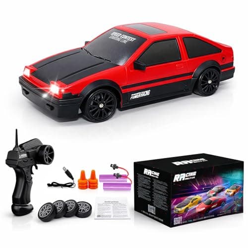 Remote Control Car RC Drift 2.4GHz 1:24 Scale 4WD 15KM/H High Speed Model Vehicle with LED Lights Drifting Tire Racing Sport Toy for Adults Boys Girls Kids Gift 2Pcs Rechargeable Batteries - Image 1