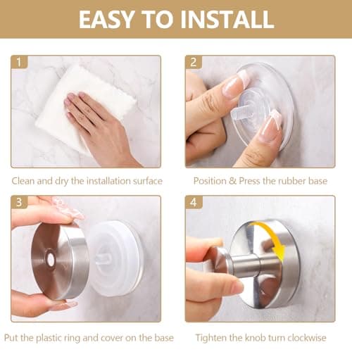 MNGD Towel Hook Shower Suction Hooks Towel Hanger for Bathroom Hanging Coat, Robe, Removable Wall Mounted Hook for Bedroom Kitchen Hotel Pool Brushed Nickel(4-Pack) - Thumbnail 6