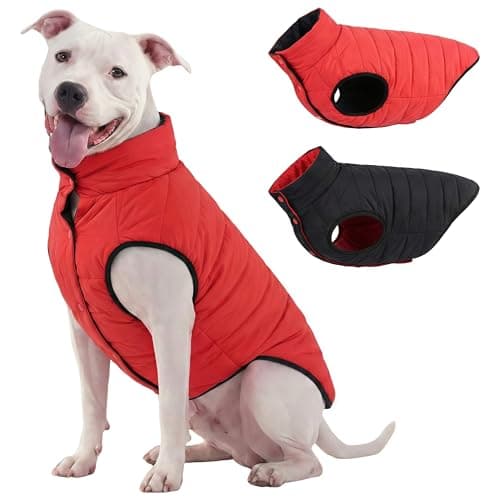 LovinPet Reversible Dog Puffer Coat for Medium & Large Dogs, Down‑Insulated Winter Jacket, Water‑Resistant & Wind‑Resistant, Anti‑Static, Dual-Sided Black & Red for Cold Weather,2XL - Image 1