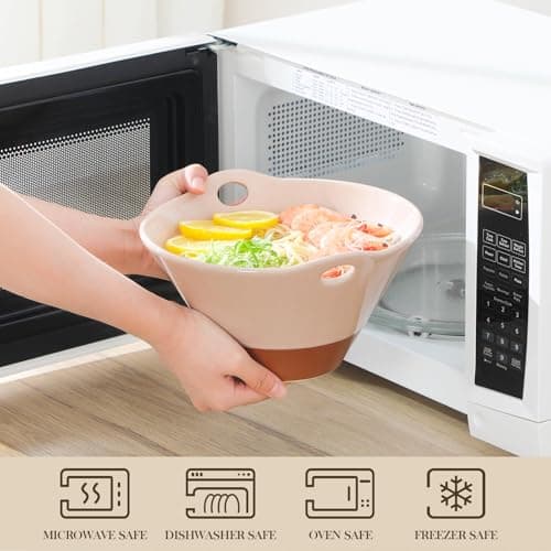 MALACASA 42 oz Ceramic Ramen Bowl Set with Wooden Spoon & Chopsticks, Japanese Style Soup Bowls for Ramen, Pho, Noodles – Set of 2, Microwave & Dishwasher Safe, Series TARA (Pink and Khaki) - Thumbnail 5