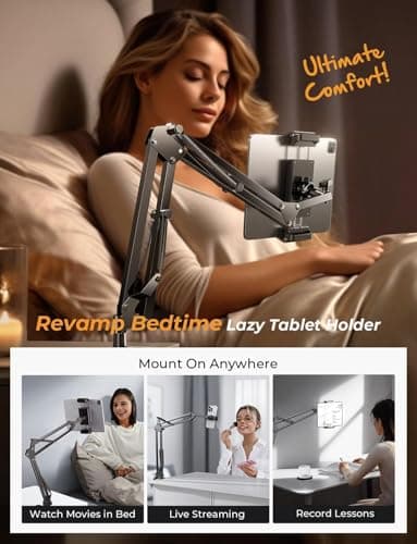 LISEN Tablet Stand iPad Stand for Desk Mount [Ultra Sturdy 2 Clamps] iPad Holder for Tablet Holder Mount Desk Accessories for Men fits iPhone Kindle 4-13" Device Valenties Day Gifts for Women (Black) - Thumbnail 6