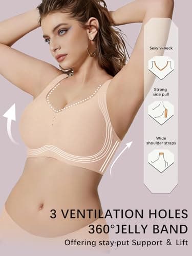 COCOMARTS Jelly Bras for Women No Underwire Full Coverage Push Up Seamless Bralettes Comfortable Supportive Tshirt Bra Nude Medium - Thumbnail 2