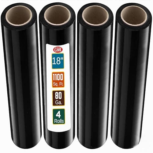 Black Stretch Wrap Industrial Strength Extra Thick 4 Pack 18" 1100 SqFt 80 Gauge Shrink Wrap Roll for Moving Supplies, Furniture, Pallets, Plastic Wrap for Packing, Stretch Film - Image 1