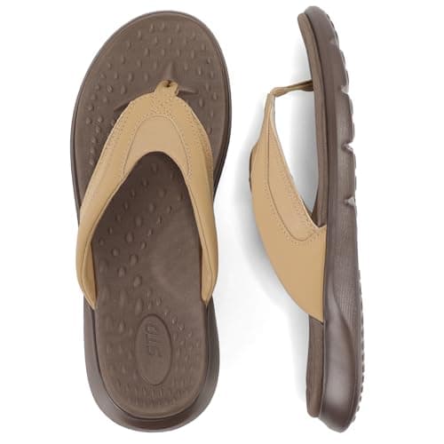 STQ Flip Flops for Women with Arch Support, Yoga Mat Footbed Flip-flops for Plantar Fasciitis Summer Beach Sandals Brown Size 7 - Image 1