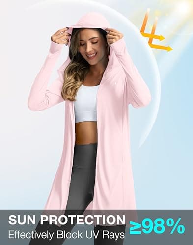 Soothfeel Women's UPF 50+ Swim Cover Up Sun Protection Hoodie SPF Lightweight Jacket Long Sleeve Beach Cover Ups for Women (cornus_Pink,XXXL) - Thumbnail 4
