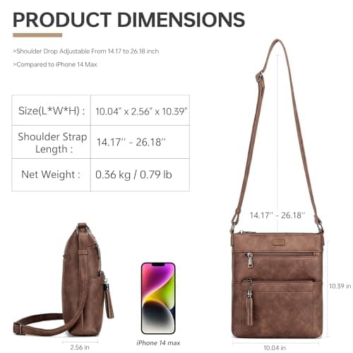 Kiss Sea Leather Crossbody Bags for Women Casual Travel Cross Body Purse with Adjustable Strap Brown - Thumbnail 5