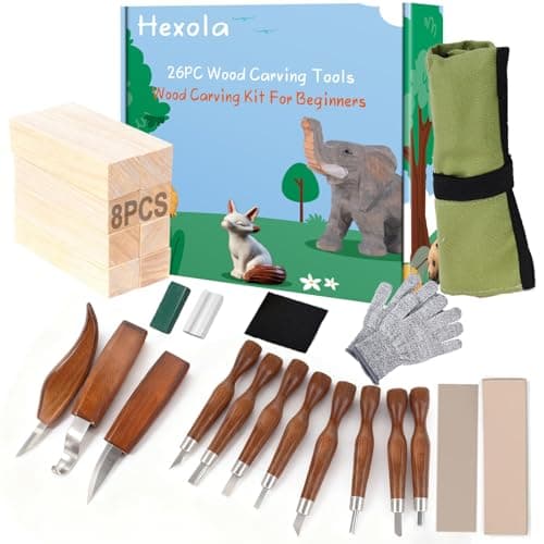 Hexola Wood Carving Kit Whittling Kit 26pcs Wood Carving Tools Knife Set with 3 Wood Carving Knives 8 Detail Knives 8 Blocks, Whittling Kit DIY Hobbies for Beginners Adults Kids - Gift for Men Teens - Image 1